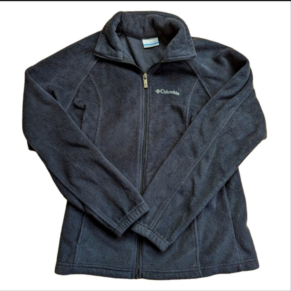 Columbia Black Full Zip Classic Fitted Fleece Lightweight Jacket Sweatshirt